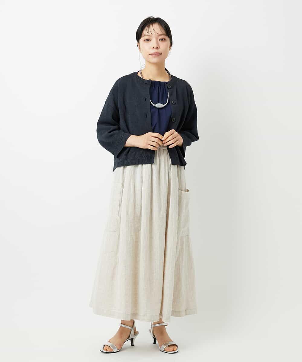 NHHHD66300 GIANNI LO GIUDICE(小さいサイズ)(メゾン ドゥ サンク) 麻ストライプスカート ベージュ