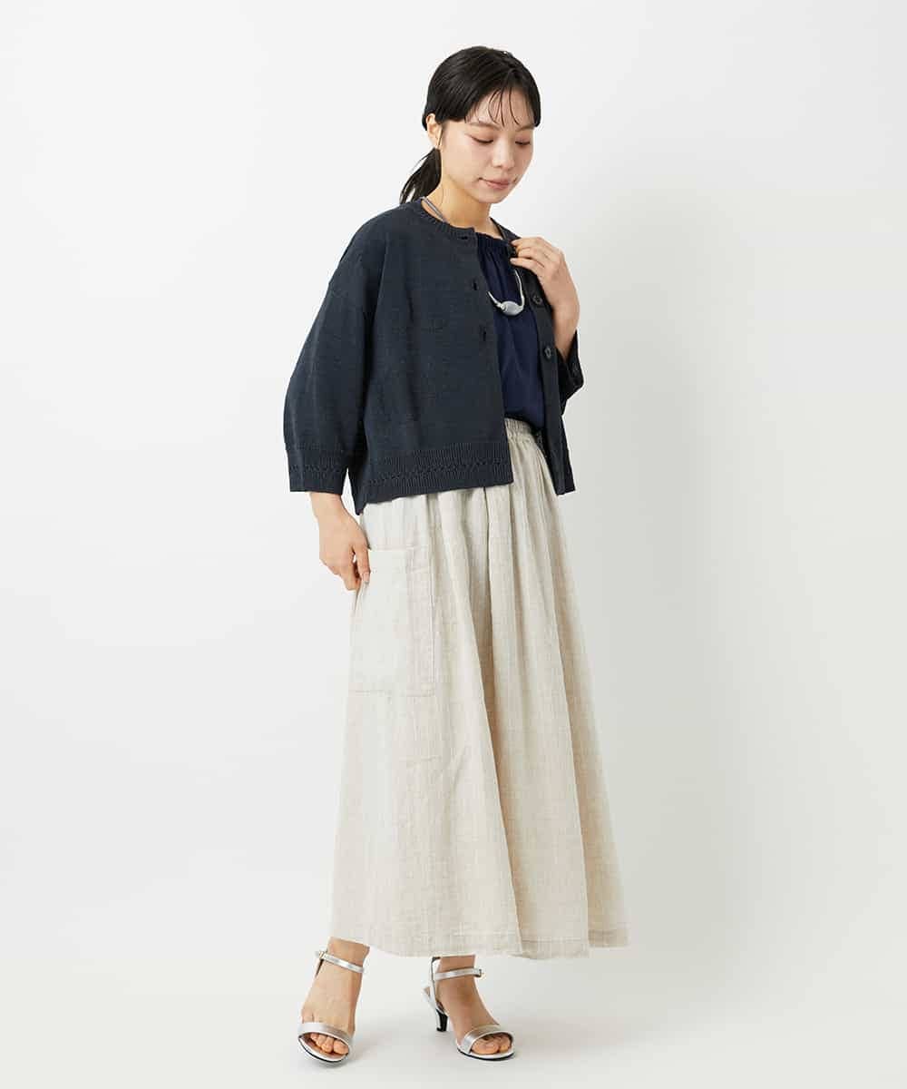 NHHHD66300 GIANNI LO GIUDICE(小さいサイズ)(メゾン ドゥ サンク) 麻ストライプスカート ベージュ