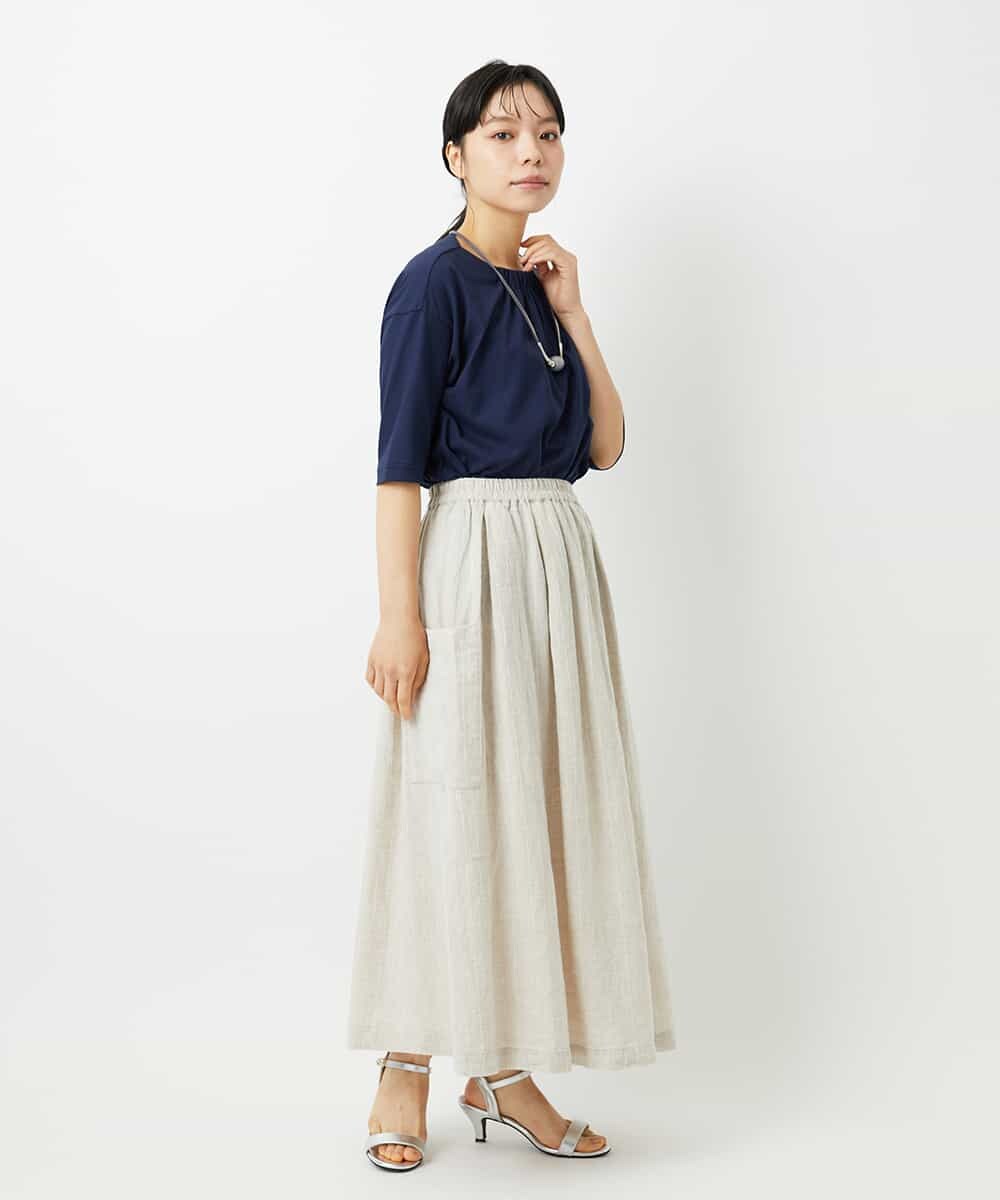NHHHD66300 GIANNI LO GIUDICE(小さいサイズ)(メゾン ドゥ サンク) 麻ストライプスカート ベージュ