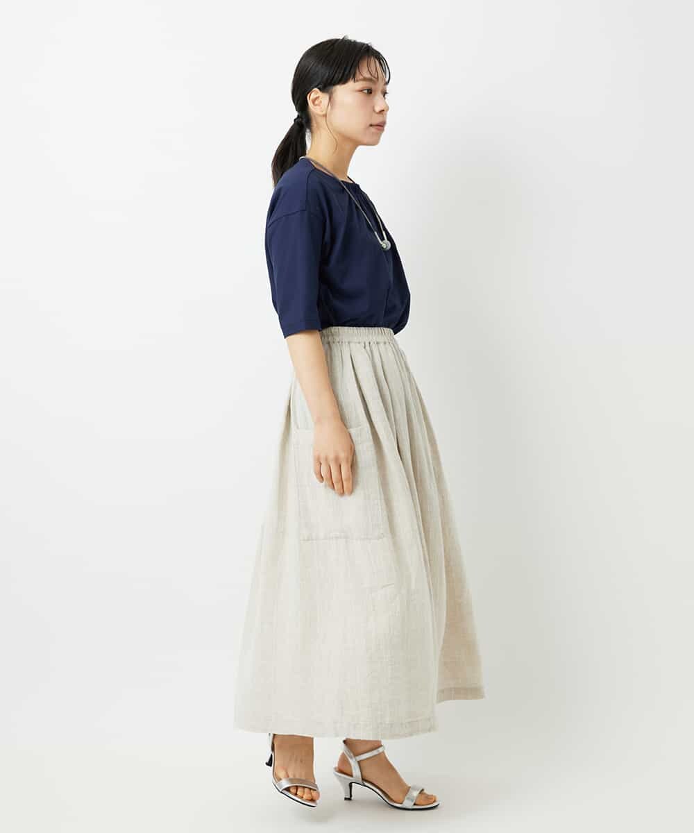 NHHHD66300 GIANNI LO GIUDICE(小さいサイズ)(メゾン ドゥ サンク) 麻ストライプスカート ベージュ