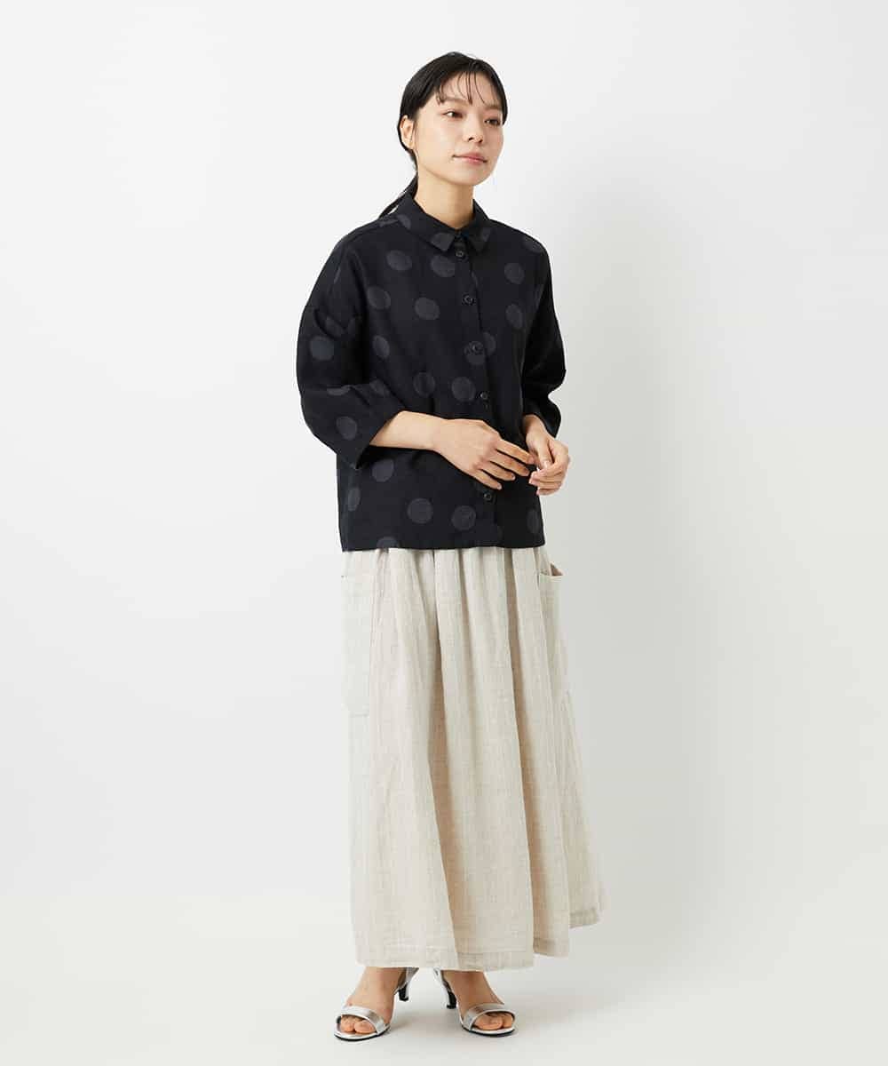 NHHHD66300 GIANNI LO GIUDICE(小さいサイズ)(メゾン ドゥ サンク) 麻ストライプスカート ベージュ