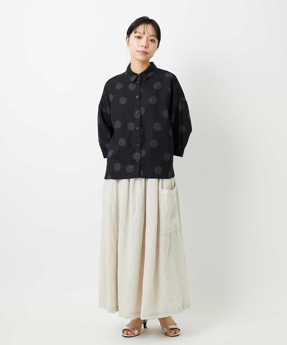 NHHHD66300 GIANNI LO GIUDICE(小さいサイズ)(メゾン ドゥ サンク) 麻ストライプスカート ベージュ
