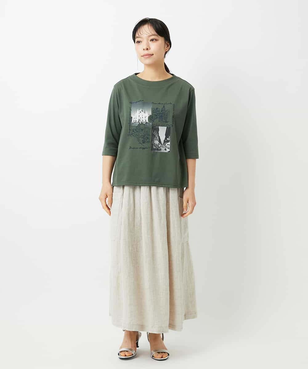 NHHHD66300 GIANNI LO GIUDICE(小さいサイズ)(メゾン ドゥ サンク) 麻ストライプスカート ベージュ