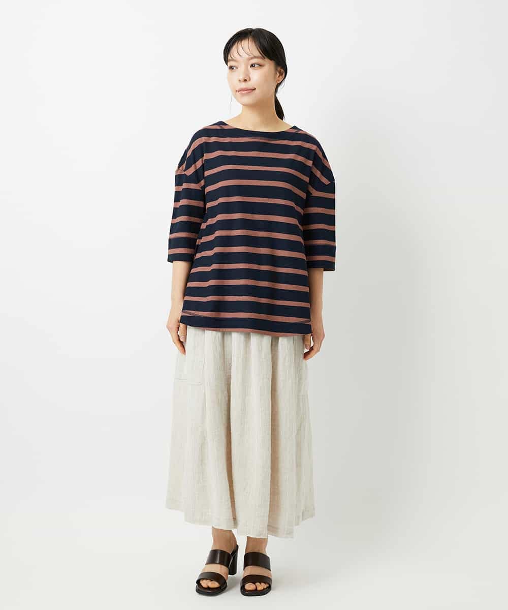 NHHHD66300 GIANNI LO GIUDICE(小さいサイズ)(メゾン ドゥ サンク) 麻ストライプスカート ベージュ