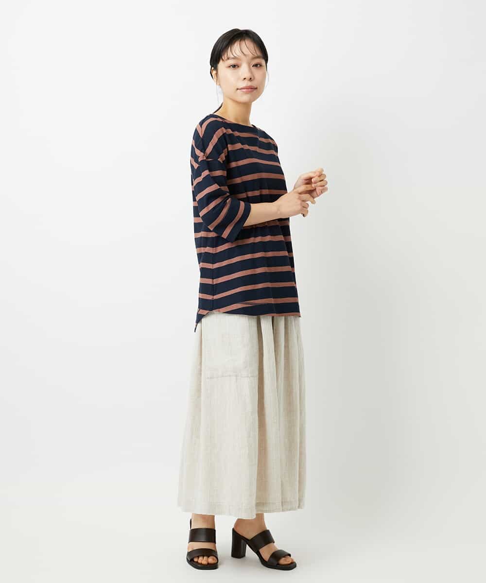 NHHHD66300 GIANNI LO GIUDICE(小さいサイズ)(メゾン ドゥ サンク) 麻ストライプスカート ベージュ