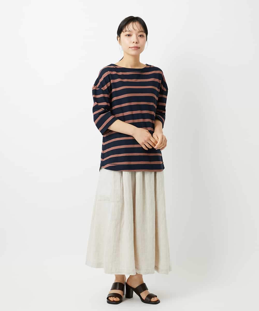 NHHHD66300 GIANNI LO GIUDICE(小さいサイズ)(メゾン ドゥ サンク) 麻ストライプスカート ベージュ