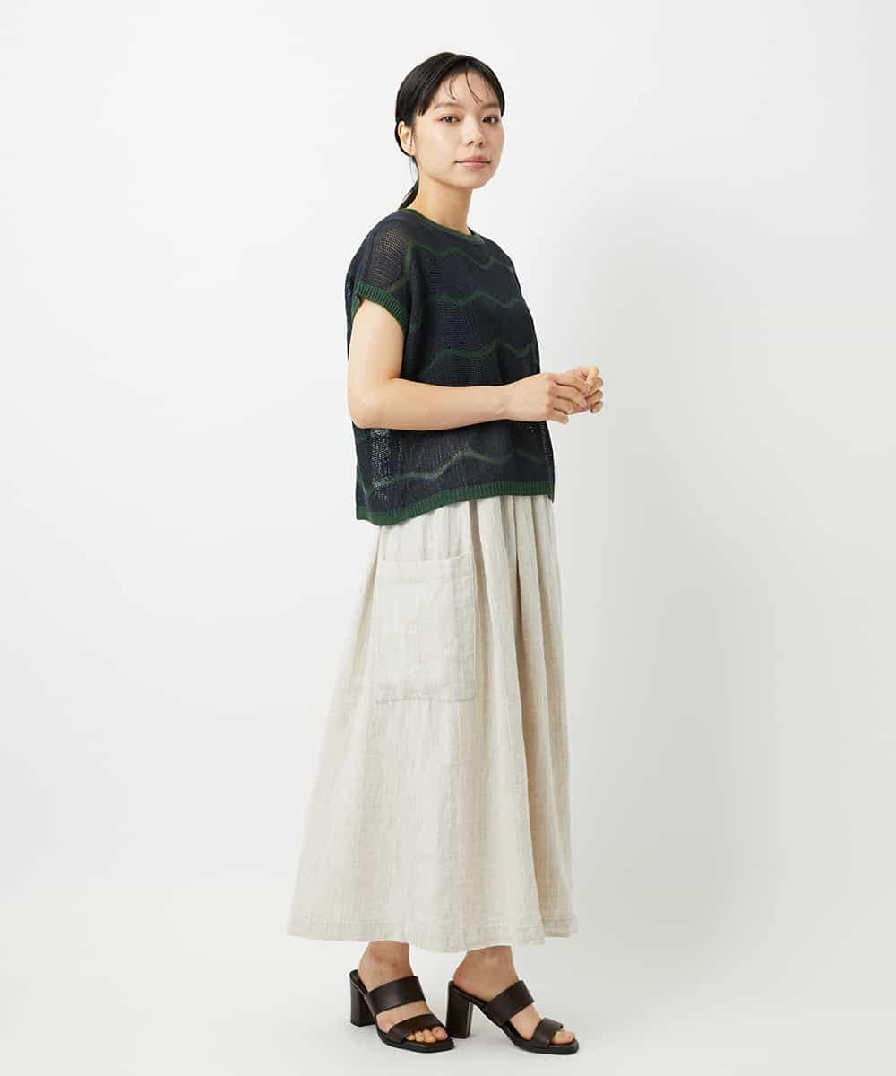 NHHHD66300 GIANNI LO GIUDICE(小さいサイズ)(メゾン ドゥ サンク) 麻ストライプスカート ベージュ