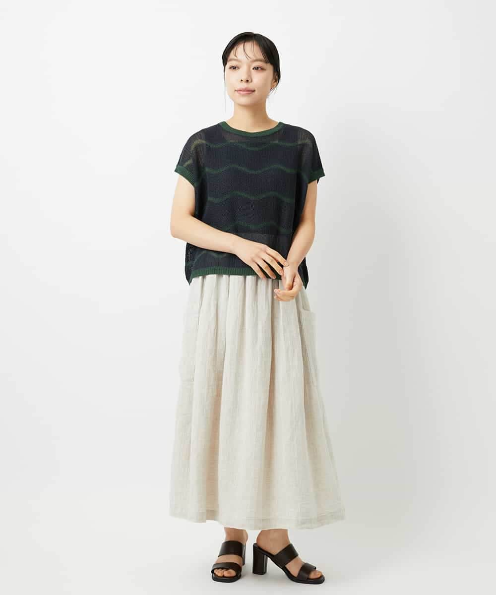 NHHHD66300 GIANNI LO GIUDICE(小さいサイズ)(メゾン ドゥ サンク) 麻ストライプスカート ベージュ