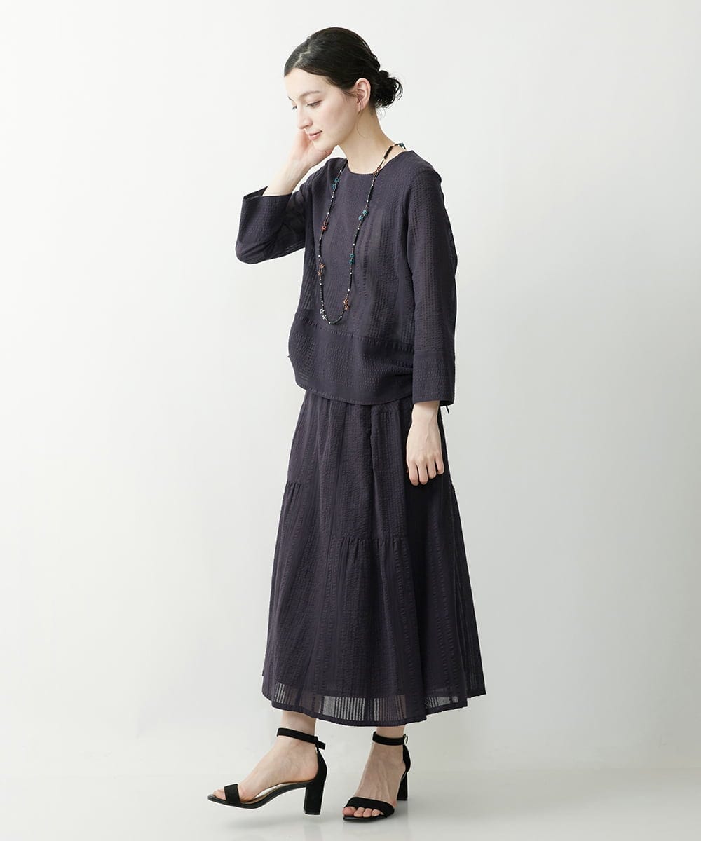NHHHP01270 GIANNI LO GIUDICE(小さいサイズ)(メゾン ドゥ サンク) 【セットアップ対応】先染めコットンサッカーギャザースカート マスタード
