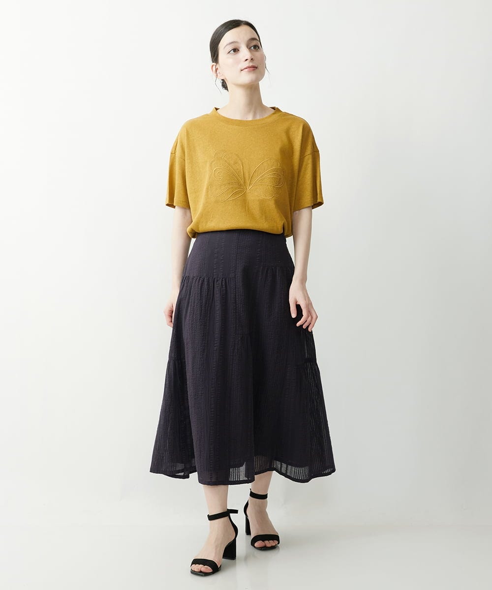 NHHHP01270 GIANNI LO GIUDICE(小さいサイズ)(メゾン ドゥ サンク) 【セットアップ対応】先染めコットンサッカーギャザースカート マスタード