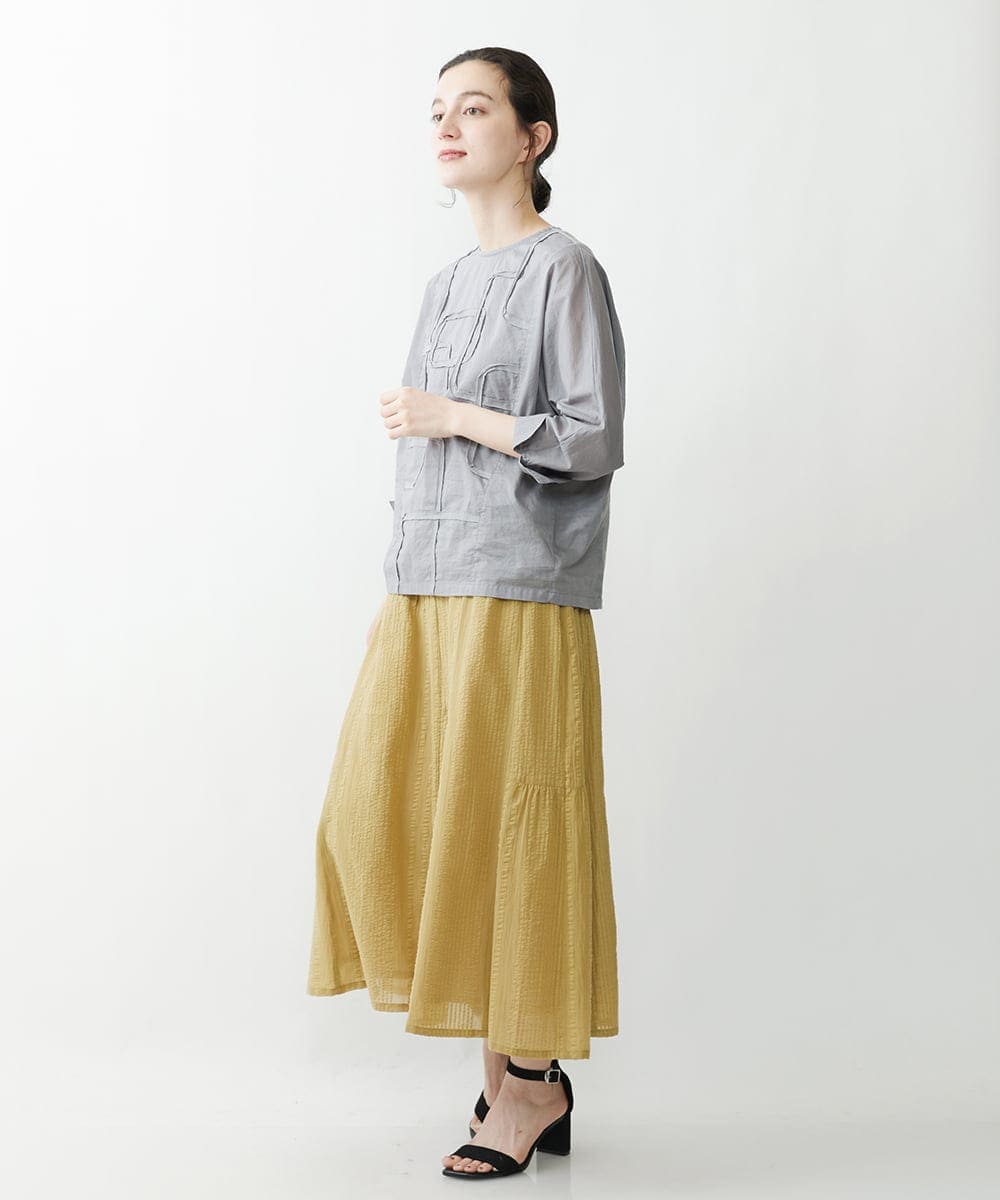 NHHHP01270 GIANNI LO GIUDICE(小さいサイズ)(メゾン ドゥ サンク) 【セットアップ対応】先染めコットンサッカーギャザースカート マスタード
