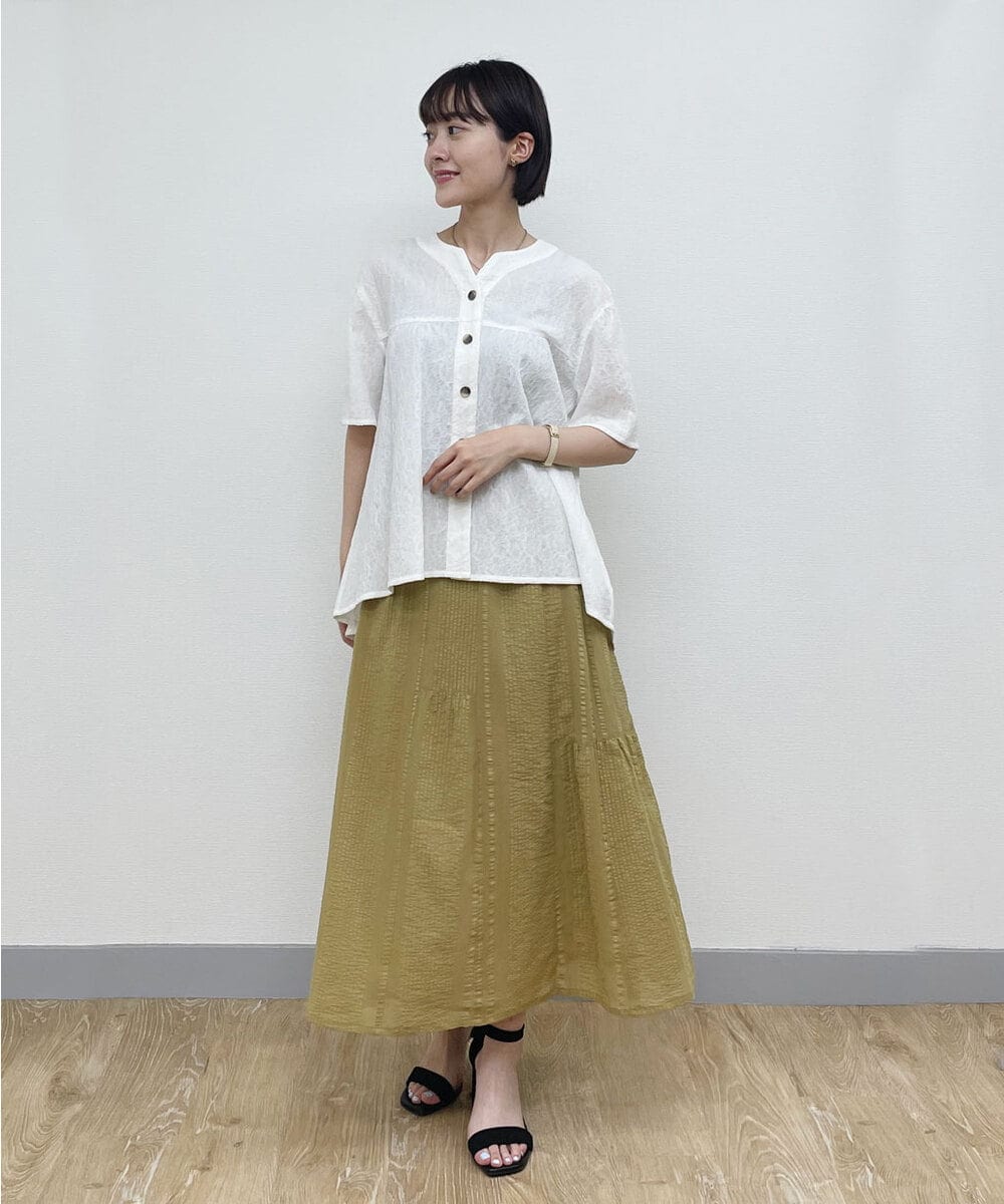 NHHHP01270 GIANNI LO GIUDICE(小さいサイズ)(メゾン ドゥ サンク) 【セットアップ対応】先染めコットンサッカーギャザースカート マスタード