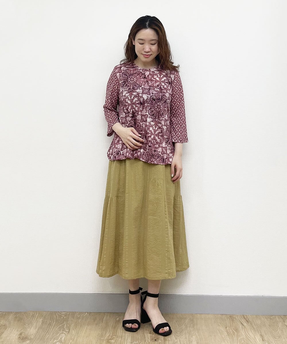 NHHHP01270 GIANNI LO GIUDICE(小さいサイズ)(メゾン ドゥ サンク) 【セットアップ対応】先染めコットンサッカーギャザースカート マスタード