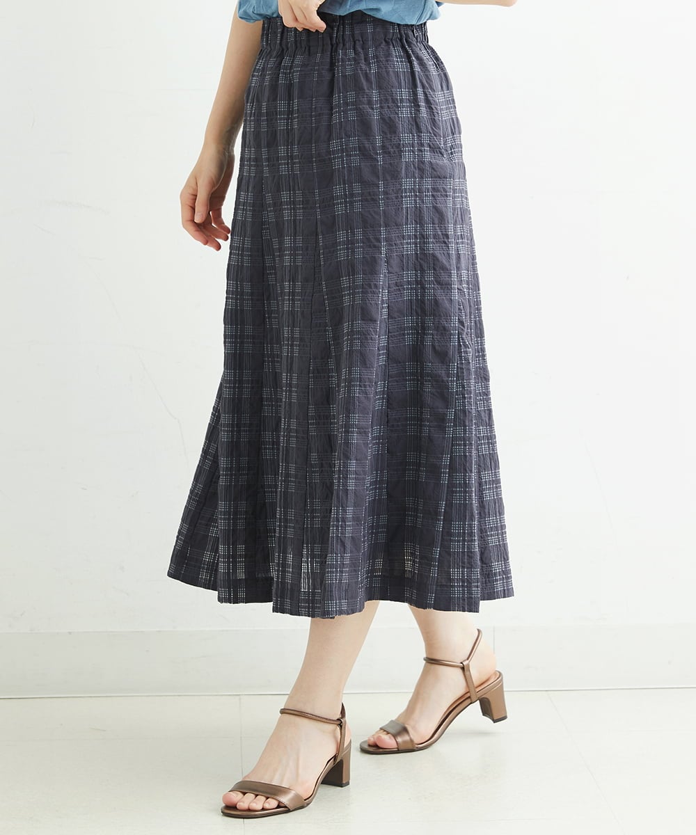 NHHHT01270 GIANNI LO GIUDICE(小さいサイズ)(メゾン ドゥ サンク) [洗える]先染めチェックパネルスカート チャコールグレー