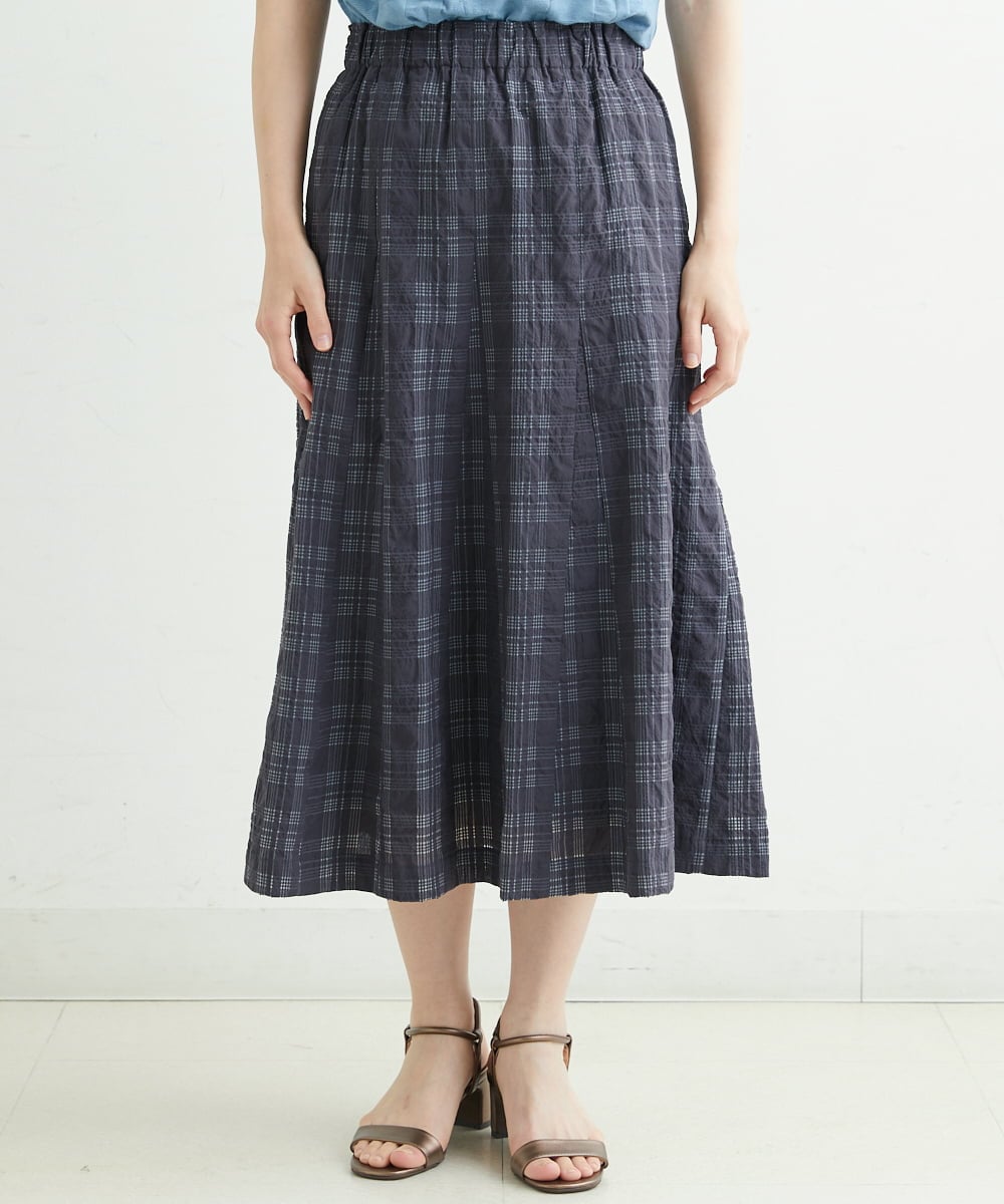 NHHHT01270 GIANNI LO GIUDICE(小さいサイズ)(メゾン ドゥ サンク) [洗える]先染めチェックパネルスカート チャコールグレー