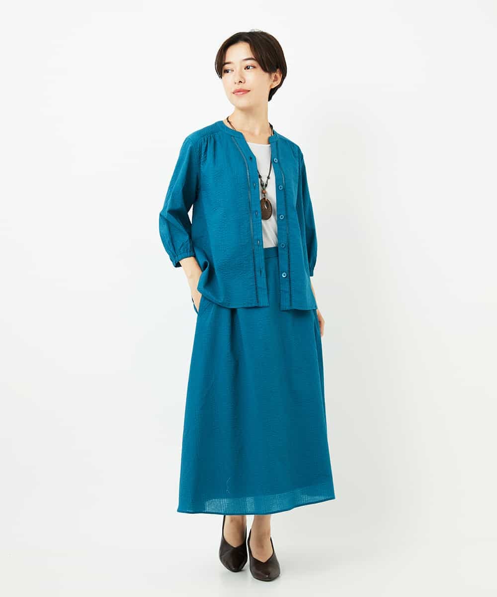 NHHJB80330 GIANNI LO GIUDICE(小さいサイズ)(メゾン ドゥ サンク) [日本製]ミラクルウェーブスカート ターコイズブルー
