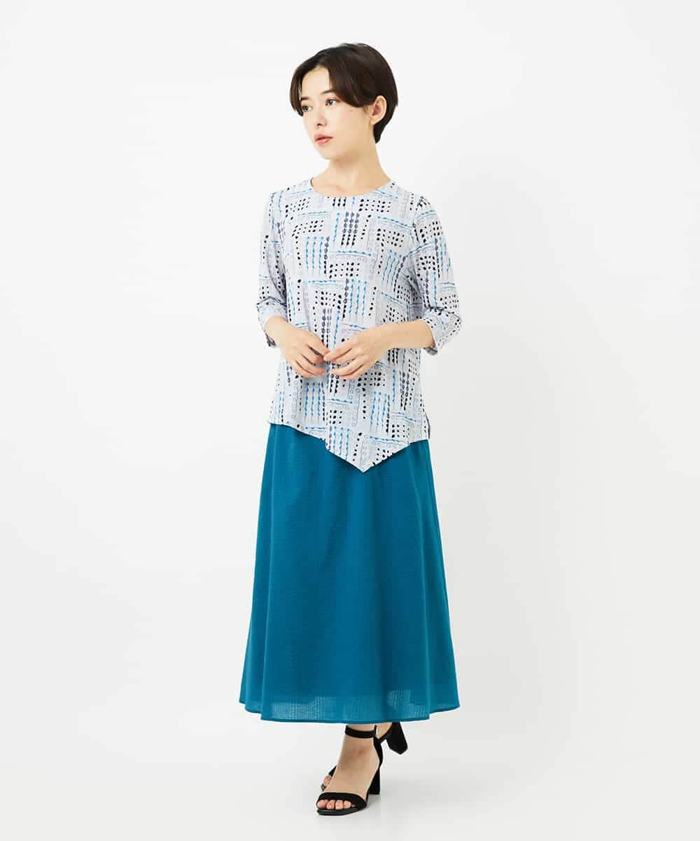 NHHJB80330 GIANNI LO GIUDICE(小さいサイズ)(メゾン ドゥ サンク) [日本製]ミラクルウェーブスカート ターコイズブルー