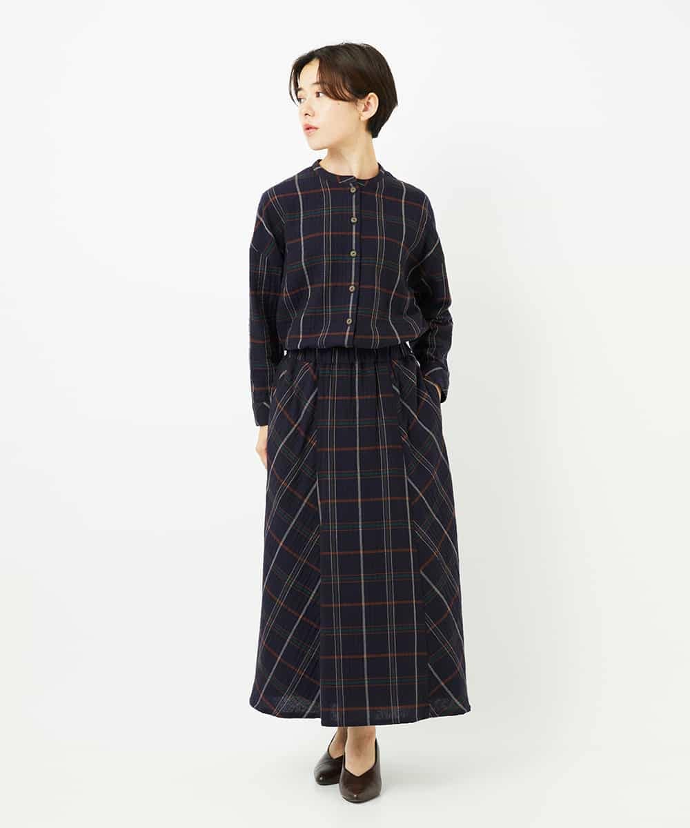NHHJB81360 GIANNI LO GIUDICE(小さいサイズ)(メゾン ドゥ サンク) [日本製]二重織チェックスカート ネイビー