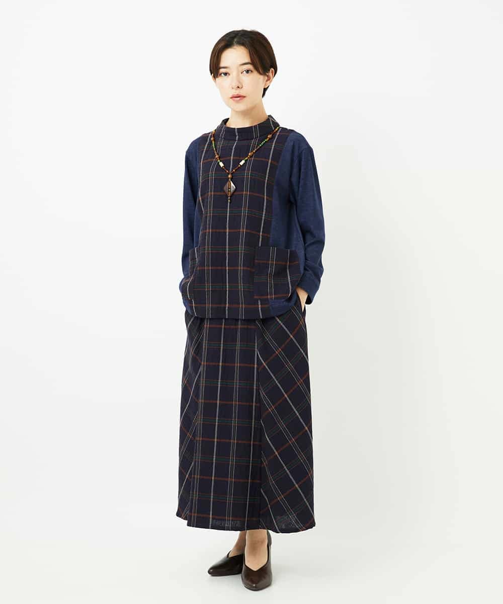 NHHJB81360 GIANNI LO GIUDICE(小さいサイズ)(メゾン ドゥ サンク) [日本製]二重織チェックスカート ネイビー