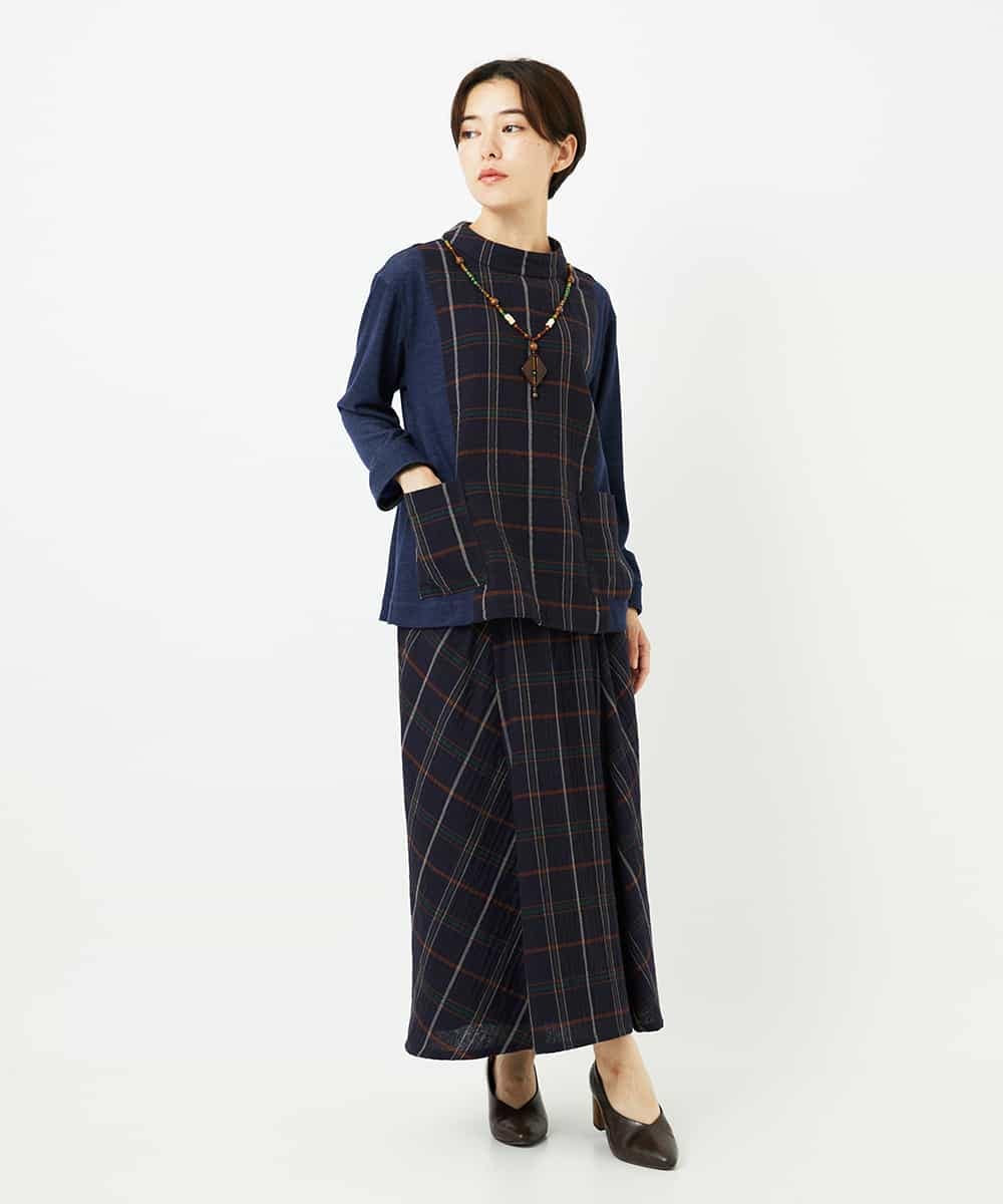NHHJB81360 GIANNI LO GIUDICE(小さいサイズ)(メゾン ドゥ サンク) [日本製]二重織チェックスカート ネイビー