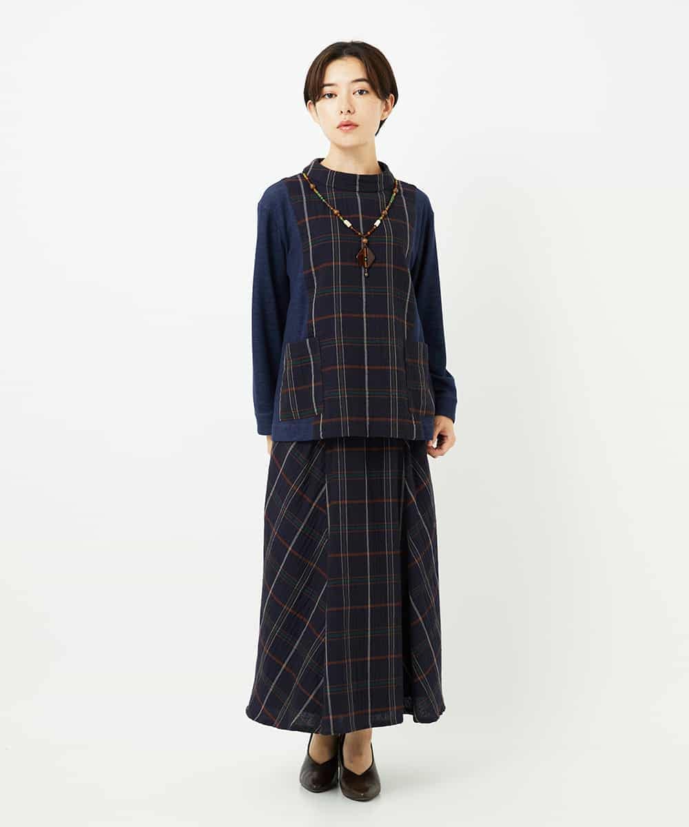 NHHJB81360 GIANNI LO GIUDICE(小さいサイズ)(メゾン ドゥ サンク) [日本製]二重織チェックスカート ネイビー