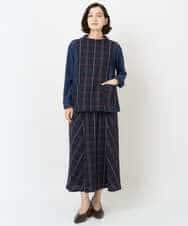 NHHJB81360 GIANNI LO GIUDICE(小さいサイズ)(メゾン ドゥ サンク) [日本製]二重織チェックスカート ネイビー
