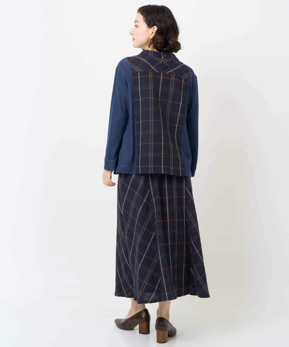 NHHJB81360 GIANNI LO GIUDICE(小さいサイズ)(メゾン ドゥ サンク) [日本製]二重織チェックスカート ネイビー