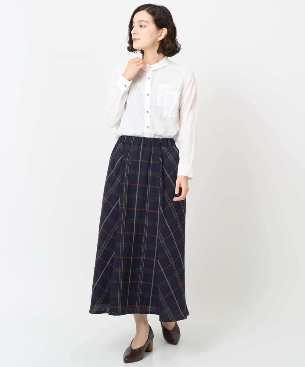 NHHJB81360 GIANNI LO GIUDICE(小さいサイズ)(メゾン ドゥ サンク) [日本製]二重織チェックスカート ネイビー