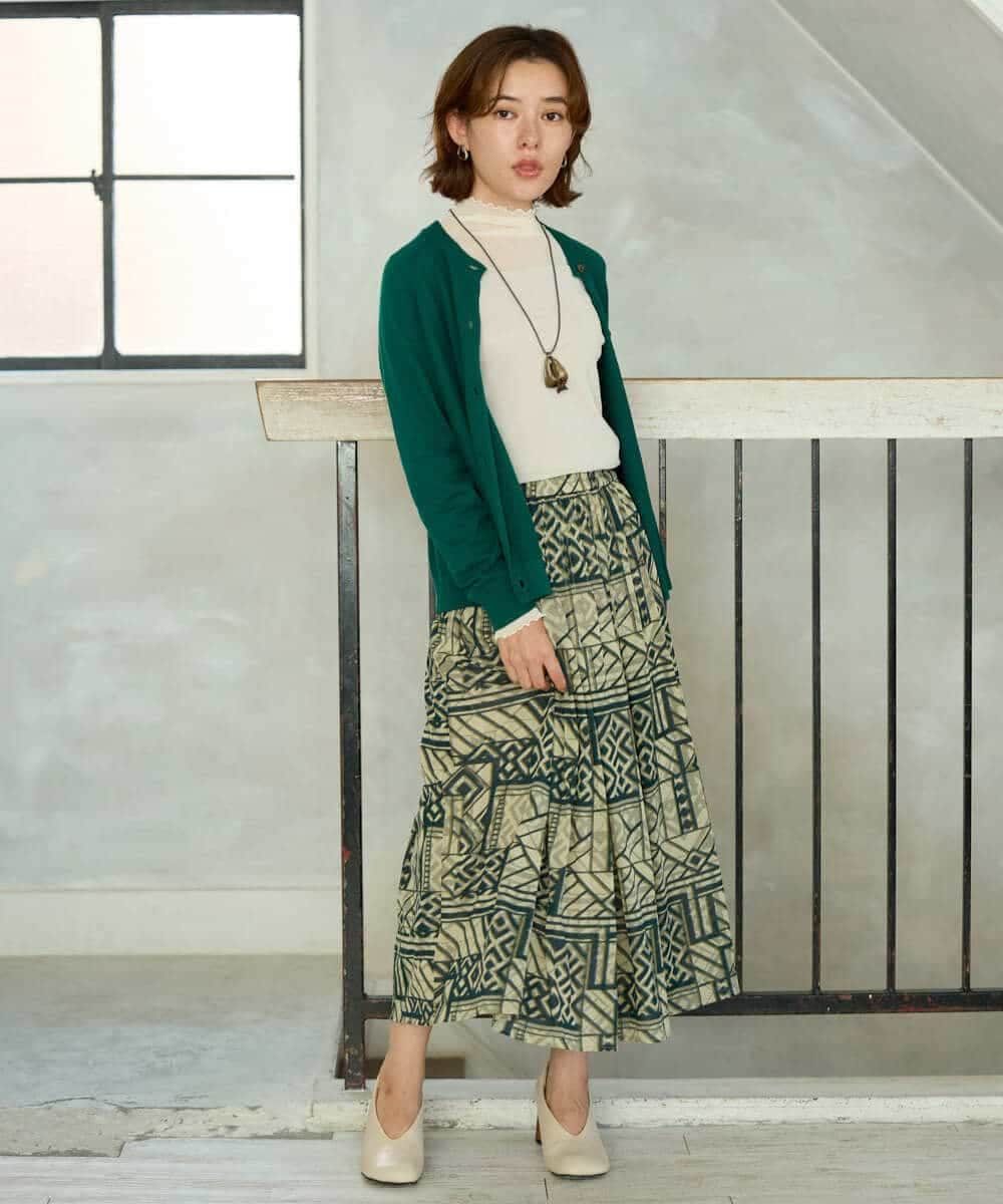 NHHJD15330 GIANNI LO GIUDICE(小さいサイズ)(メゾン ドゥ サンク) チュールトライバルプリントスカート グリーン