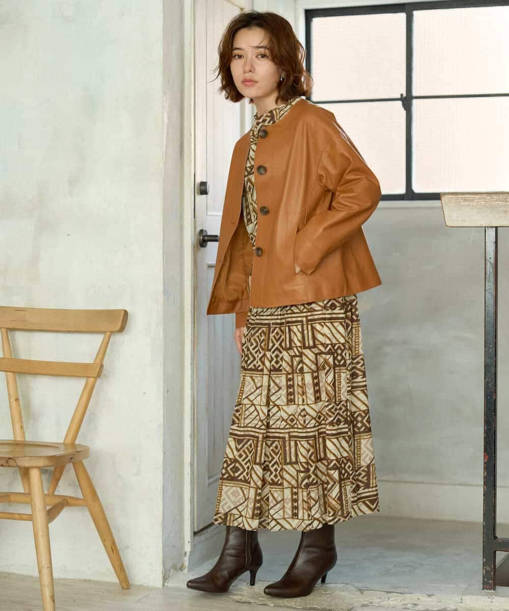 NHHJD15330 GIANNI LO GIUDICE(小さいサイズ)(メゾン ドゥ サンク) チュールトライバルプリントスカート グリーン