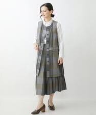 NHHJU21330 GIANNI LO GIUDICE(小さいサイズ)(メゾン ドゥ サンク) 先染めチェックギャバジンスカート ブラウン系