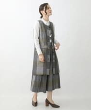 NHHJU21330 GIANNI LO GIUDICE(小さいサイズ)(メゾン ドゥ サンク) 先染めチェックギャバジンスカート ブラウン系