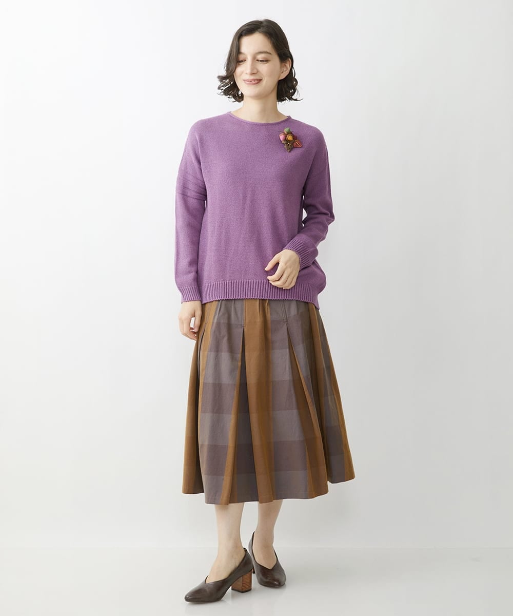NHHJU21330 GIANNI LO GIUDICE(小さいサイズ)(メゾン ドゥ サンク) 先染めチェックギャバジンスカート ブラウン系