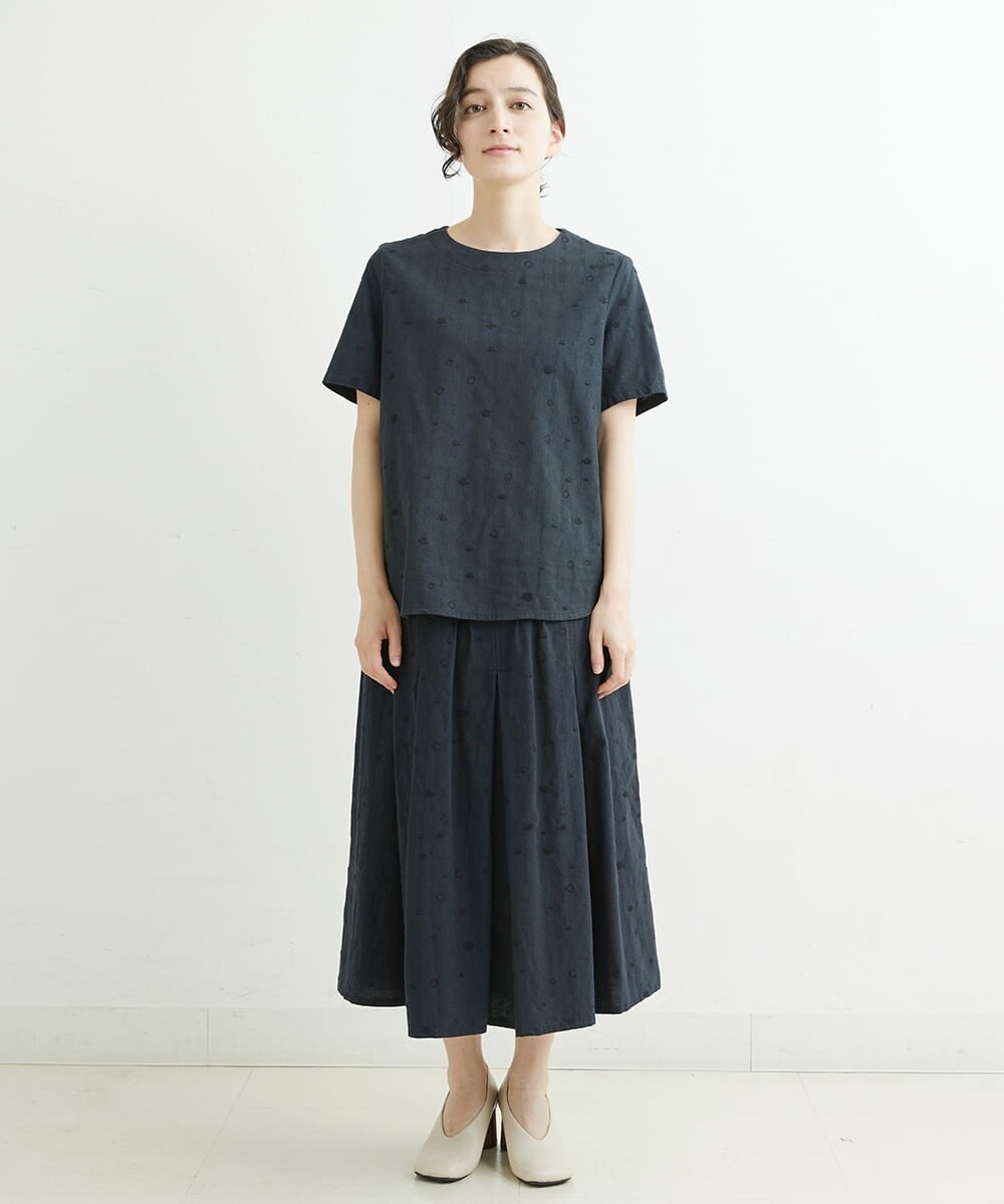 NHHJU81250 GIANNI LO GIUDICE(小さいサイズ)(メゾン ドゥ サンク) [セットアップ対応]スラブコットンドット刺繍タックギャザースカート アイボリー