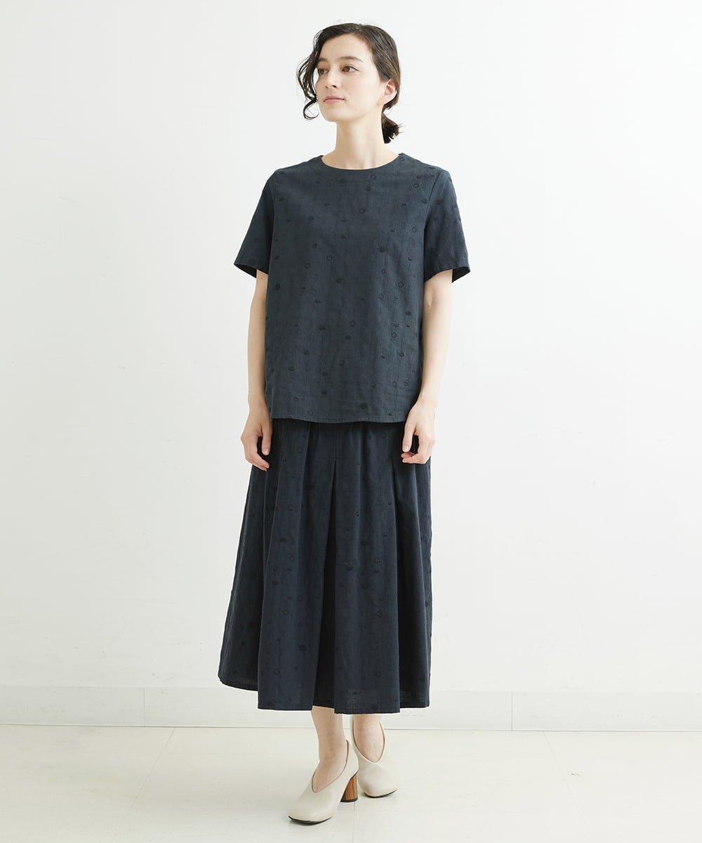 NHHJU81250 GIANNI LO GIUDICE(小さいサイズ)(メゾン ドゥ サンク) [セットアップ対応]スラブコットンドット刺繍タックギャザースカート アイボリー
