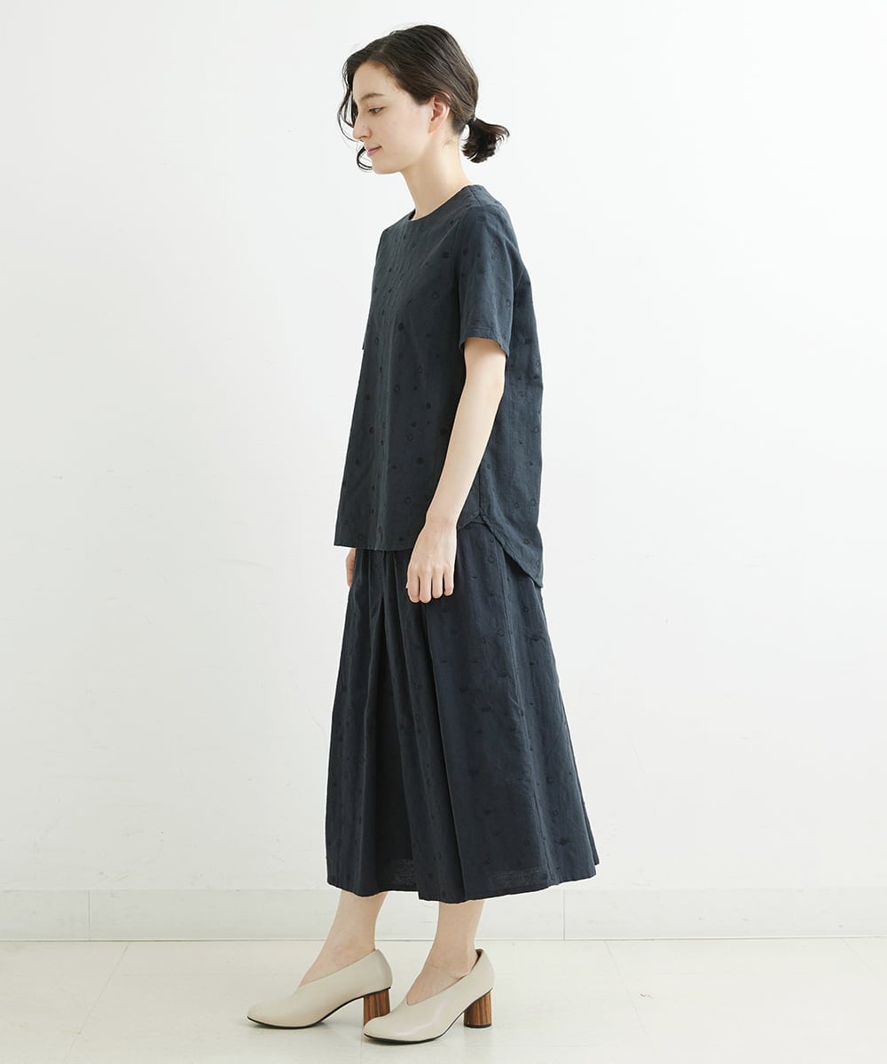 NHHJU81250 GIANNI LO GIUDICE(小さいサイズ)(メゾン ドゥ サンク) [セットアップ対応]スラブコットンドット刺繍タックギャザースカート アイボリー