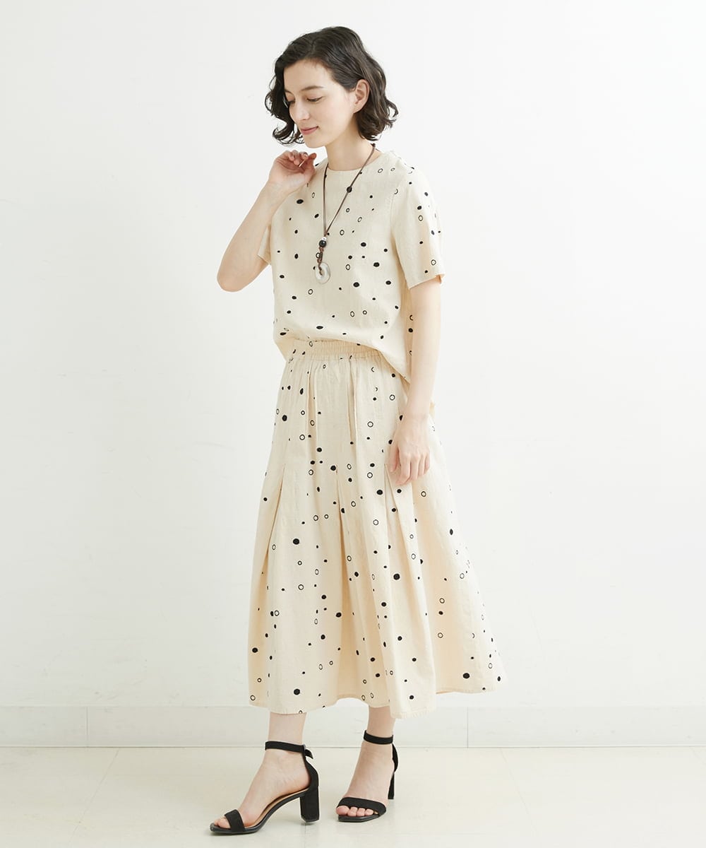 NHHJU81250 GIANNI LO GIUDICE(小さいサイズ)(メゾン ドゥ サンク) [セットアップ対応]スラブコットンドット刺繍タックギャザースカート アイボリー