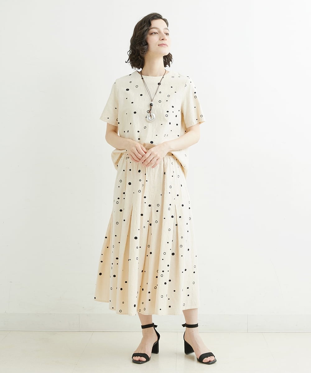 NHHJU81250 GIANNI LO GIUDICE(小さいサイズ)(メゾン ドゥ サンク) [セットアップ対応]スラブコットンドット刺繍タックギャザースカート アイボリー