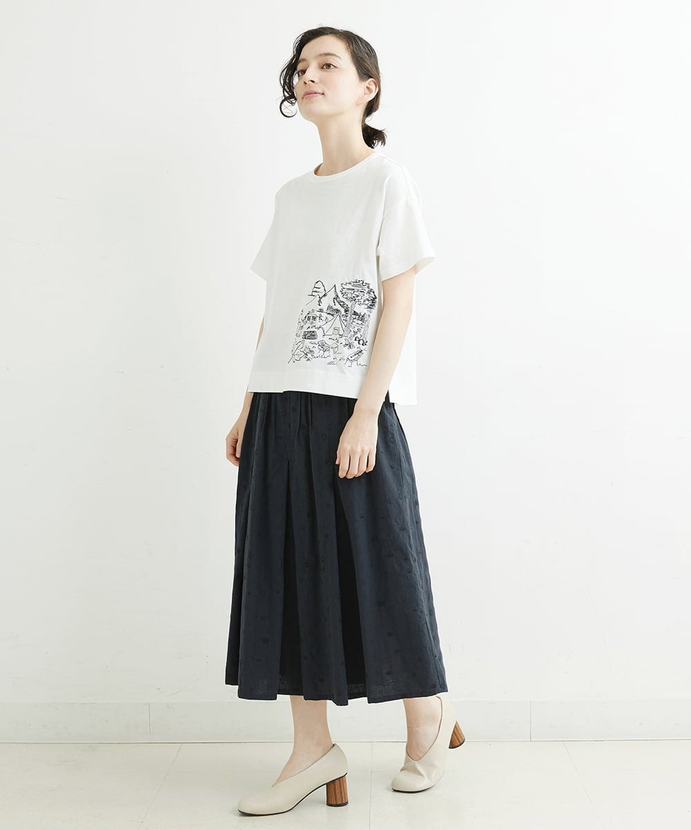 NHHJU81250 GIANNI LO GIUDICE(小さいサイズ)(メゾン ドゥ サンク) [セットアップ対応]スラブコットンドット刺繍タックギャザースカート アイボリー