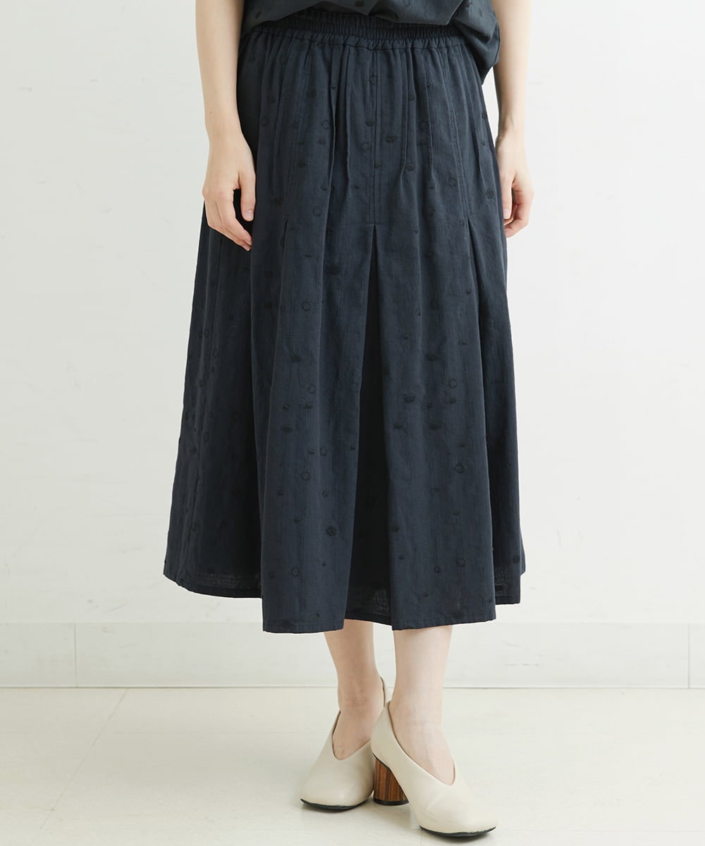 NHHJU81250 GIANNI LO GIUDICE(小さいサイズ)(メゾン ドゥ サンク) [セットアップ対応]スラブコットンドット刺繍タックギャザースカート アイボリー