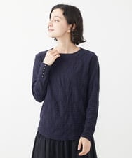 NHKAA06180 GIANNI LO GIUDICE(小さいサイズ)(メゾン ドゥ サンク) [日本製]ウェーブタックボーダーカットソー パープルネイビー