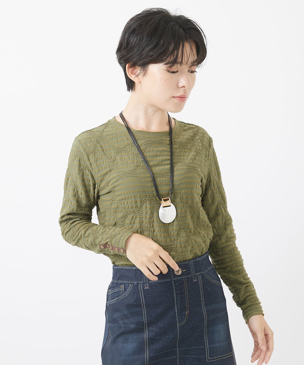 NHKAA06180 GIANNI LO GIUDICE(小さいサイズ)(メゾン ドゥ サンク) [日本製]ウェーブタックボーダーカットソー アイボリー