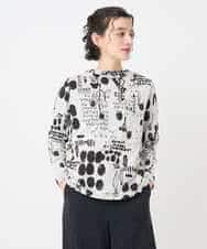 NHKAE12210 GIANNI LO GIUDICE(小さいサイズ)(メゾン ドゥ サンク) [日本製]幾何柄両面選針カットソー ライトグレー