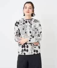 NHKAE12210 GIANNI LO GIUDICE(小さいサイズ)(メゾン ドゥ サンク) [日本製]幾何柄両面選針カットソー ライトグレー