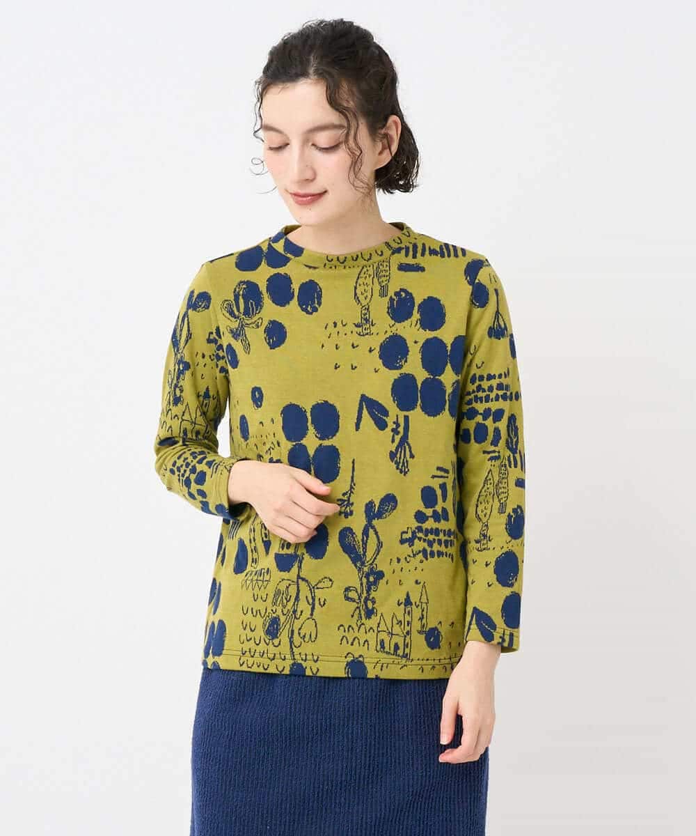 NHKAE12210 GIANNI LO GIUDICE(小さいサイズ)(メゾン ドゥ サンク) [日本製]幾何柄両面選針カットソー ライトグレー