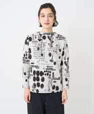 NHKAE12210 GIANNI LO GIUDICE(小さいサイズ)(メゾン ドゥ サンク) [日本製]幾何柄両面選針カットソー ライトグレー