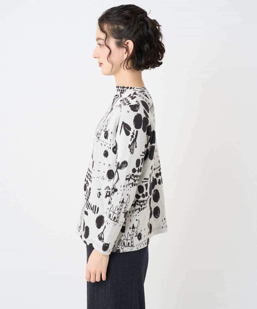 NHKAE12210 GIANNI LO GIUDICE(小さいサイズ)(メゾン ドゥ サンク) [日本製]幾何柄両面選針カットソー ライトグレー