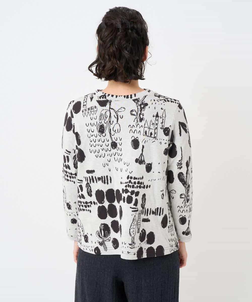 NHKAE12210 GIANNI LO GIUDICE(小さいサイズ)(メゾン ドゥ サンク) [日本製]幾何柄両面選針カットソー ライトグレー