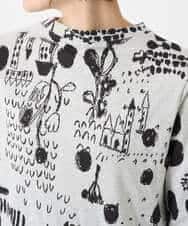 NHKAE12210 GIANNI LO GIUDICE(小さいサイズ)(メゾン ドゥ サンク) [日本製]幾何柄両面選針カットソー ライトグレー