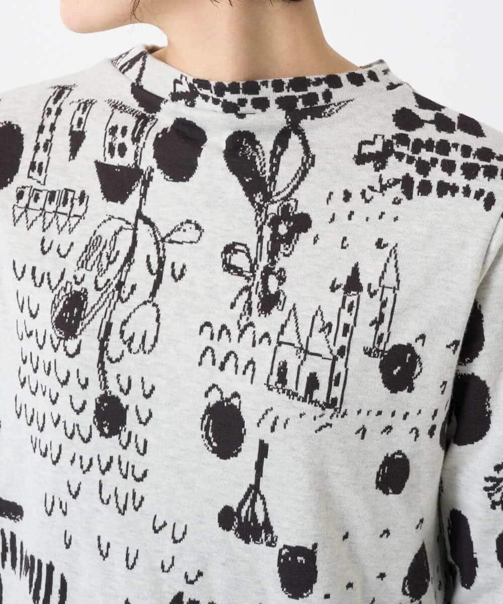 NHKAE12210 GIANNI LO GIUDICE(小さいサイズ)(メゾン ドゥ サンク) [日本製]幾何柄両面選針カットソー ライトグレー